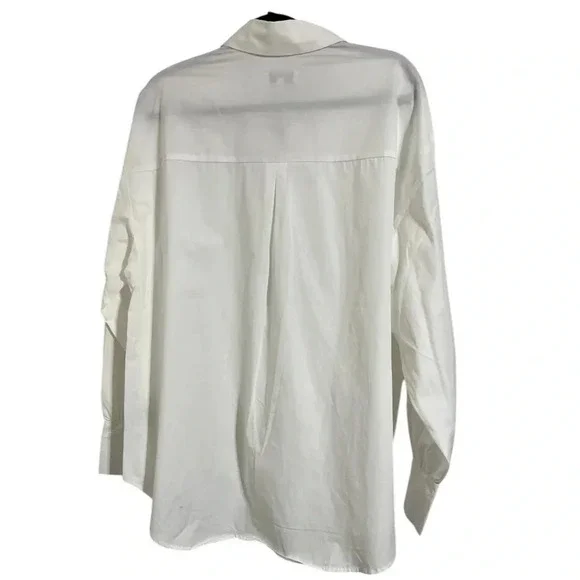 **SOLD Oat New York 100% Cotton Crisp White Snap down Oversize Blouse - Picture 2 of 5